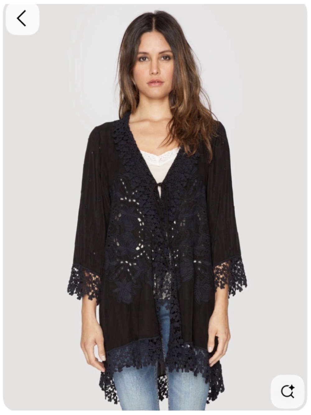 Johnny Was Black Eyelet Lace Boho Kimono Cover Up One Size Beach Whimsigoth Chic